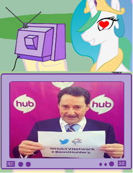 Size: 910x1178 | Tagged: safe, princess celestia, g4, exploitable meme, peter cullen, the hub, tv meme