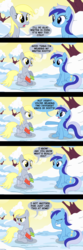 Size: 1000x3000 | Tagged: dead source, safe, artist:countdoofus, derpy hooves, minuette, pegasus, pony, g4, 2013, boots, comic, dialogue, facehoof, female, mare, snow, winter