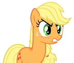 Size: 6418x5500 | Tagged: safe, artist:drfatalchunk, applejack, earth pony, pony, g4, season 1, swarm of the century, absurd resolution, angry, applejack is not amused, cute, cute when angry, female, hatless, madorable, mare, missing accessory, simple background, solo, transparent background, unamused, vector