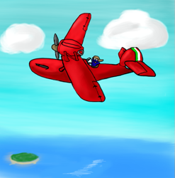 Size: 551x557 | Tagged: safe, artist:aichi, fluffy pony, aircraft, fluffy pony original art, porco rosso