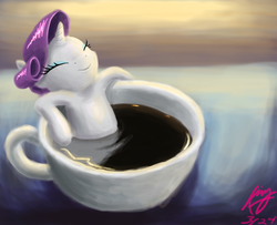 Size: 4300x3500 | Tagged: safe, artist:244705, rarity, pony, unicorn, g4, coffee, cup, cup of pony, cute, eyes closed, female, food, happy, mare, micro, raribetes, smiling, tiny, tiny ponies