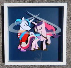 Size: 2941x2825 | Tagged: safe, artist:the-paper-pony, princess cadance, shining armor, alicorn, pony, unicorn, a canterlot wedding, g4, eyes closed, female, love, male, papercraft, shadowbox, ship:shiningcadance, shipping, straight