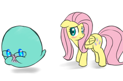 Size: 500x328 | Tagged: safe, artist:speccysy, fluttershy, ghost, pegasus, pony, g4, blushing, boo (super mario), duo, female, glasses, mare, simple background, super mario bros., white background