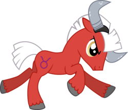 Size: 1465x1254 | Tagged: safe, artist:chipmagnum, taurus (g4), earth pony, pony, g4, fake horns, male, ponyscopes, running, simple background, solo, stallion, taurus, transparent background, zodiac