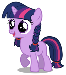 Size: 3983x4498 | Tagged: safe, artist:austiniousi, twilight sparkle, pony, unicorn, g4, absurd resolution, alternate hairstyle, blank flank, braid, female, filly, filly twilight sparkle, pigtails, solo, younger