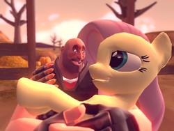 Size: 1024x768 | Tagged: safe, artist:hano, fluttershy, g4, 3d, female, gmod, heavy (tf2), love, male, team fortress 2