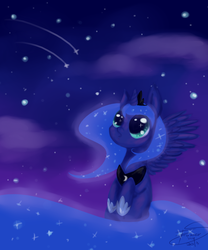 Size: 800x960 | Tagged: dead source, safe, artist:flower-shy, princess luna, alicorn, pony, g4, female, shooting star, solo, stars