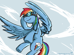Size: 1600x1200 | Tagged: safe, artist:residentfriendly, rainbow dash, pegasus, pony, g4, action pose, female, flying, goggles, solo