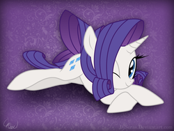 Size: 1024x769 | Tagged: safe, artist:djseras, artist:ethereal-desired, rarity, pony, unicorn, g4, female, looking at you, lying, mare, one eye closed, prone, smiling, solo, wink