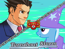 Size: 520x390 | Tagged: safe, trixie, turnabout storm, g4, ace attorney, crossover, phoenix wright, versus