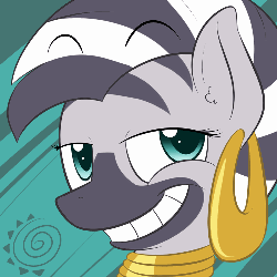 Size: 500x500 | Tagged: safe, artist:lamia, zecora, pony, zebra, g4, animated, ear piercing, eyebrow wiggle, eyebrows, female, gif, looking at you, one eye closed, piercing, solo, wink, winking at you