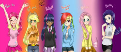 Size: 1362x586 | Tagged: artist needed, source needed, useless source url, safe, applejack, fluttershy, pinkie pie, rainbow dash, rarity, twilight sparkle, human, g4, dark skin, humanized