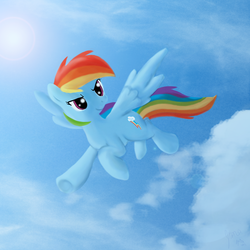 Size: 1500x1500 | Tagged: safe, artist:goldenspirits, rainbow dash, pegasus, pony, g4, cloud, female, flying, mare, sky, smiling, solo