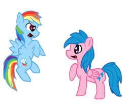 Size: 1221x1045 | Tagged: safe, artist:pkmnmasterwheeler, firefly, rainbow dash, pegasus, pony, g1, g4, duo, duo female, female, g1 to g4, generation leap, mare, simple background, transparent background