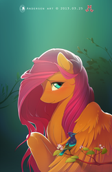 Size: 2000x3070 | Tagged: dead source, safe, artist:antiander, part of a set, fluttershy, bird, pegasus, pony, g4, beautiful, blushing, bust, female, gradient background, large wings, looking at you, mare, portrait, raised hoof, solo, spread wings, wings