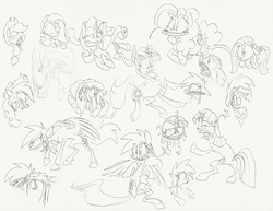 Size: 1500x1158 | Tagged: safe, artist:xenon, applejack, fluttershy, pinkie pie, rainbow dash, rarity, twilight sparkle, g4, facial expressions, insanity, mane six, sketch dump