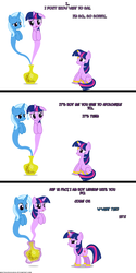 Size: 1050x2100 | Tagged: safe, artist:navitaserussirus, trixie, twilight sparkle, genie, ask genie twilight, asktwixiegenies, g4, comic, levitation, magic, telekinesis