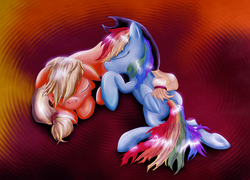 Size: 1667x1200 | Tagged: safe, artist:leyanor, applejack, rainbow dash, g4, female, lesbian, ship:appledash, shipping, sleeping