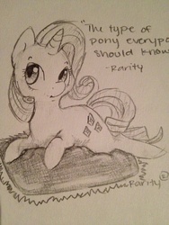 Size: 2448x3264 | Tagged: safe, artist:curlycat3, rarity, pony, g4, female, monochrome, pillow, simple background, solo