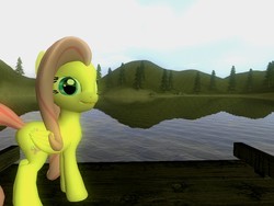 Size: 1024x768 | Tagged: safe, artist:hano, fluttershy, g4, 3d, female, gmod, island, looking at you, water