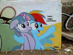 Size: 4320x3240 | Tagged: safe, alternate version, artist:shinodage, rainbow dash, twilight sparkle, g4, graffiti, meme, x x everywhere