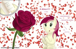 Size: 1100x708 | Tagged: safe, artist:grivous, roseluck, g4, blushing, rose, rose petals, solo