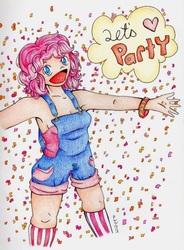 Size: 613x833 | Tagged: safe, artist:kittynii, pinkie pie, human, g4, humanized, overalls, solo