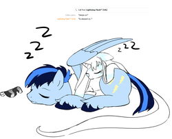 Size: 990x802 | Tagged: safe, artist:celerypony, oc, oc only, oc:celery, pegasus, pony, unicorn, sleeping, zzz