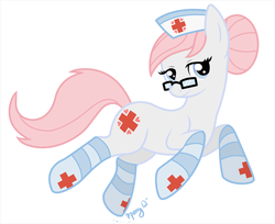 Size: 708x578 | Tagged: safe, artist:papercutpony, nurse redheart, pony, g4, clothes, female, glasses, simple background, socks, solo, striped socks
