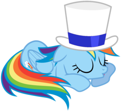 Size: 978x900 | Tagged: safe, edit, rainbow dash, pony, g4, count bleck, female, hat, lying down, mare, paper mario, prone, simple background, sleeping, solo, super mario bros., super paper mario, top hat, transparent background, vector