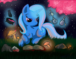 Size: 900x695 | Tagged: safe, artist:ghostlymuse, trixie, g4, book, mushroom, potion