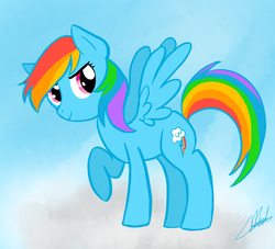 Size: 1100x1000 | Tagged: safe, artist:sketchcee, rainbow dash, g4, full body, raised hoof, side view, solo, spread wings, wings