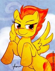 Size: 762x981 | Tagged: safe, artist:furboz, spitfire, pegasus, pony, g4, cloud, female, mare, sky, smiling, solo