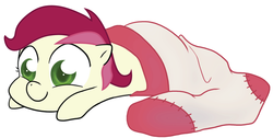 Size: 1140x573 | Tagged: safe, artist:egophiliac, edit, roseluck, pony, g4, clothes, cute, female, filly, prone, recolor, smiling, sock, sock filly, socks, solo