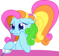 Size: 2080x1973 | Tagged: safe, artist:colossalstinker, rainbow dash (g3), pony, g3, g3.5, computer, crying, female, mare, simple background, solo, transparent background