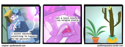 Size: 720x275 | Tagged: safe, artist:limeylassen, night light, twilight sparkle, twilight velvet, pony, unicorn, g4, a softer world, cactus, female, filly, flower, male, mare, plant, potted plant, screencap comic, stallion, transformation