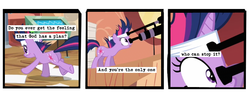 Size: 720x275 | Tagged: safe, artist:limeylassen, edit, edited screencap, screencap, twilight sparkle, pony, unicorn, g4, a softer world, alternate hairstyle, cropped, female, god, mare, solo, telescope, text box, unicorn twilight