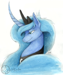 Size: 1249x1500 | Tagged: safe, artist:aeritus, princess luna, pony, g4, curved horn, female, horn, portrait, solo