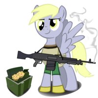 Size: 200x200 | Tagged: safe, derpy hooves, pegasus, pony, g4, battlefield 3, female, gun, lowres, m240, machine gun, mare, muffin