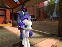 Size: 1024x768 | Tagged: source needed, safe, artist:hano, rarity, g4, 2fort, 3d, female, gmod, male, riding, spy, spy (tf2), team fortress 2