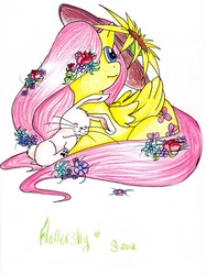 Size: 2375x3171 | Tagged: safe, artist:tsubakumiku, angel bunny, fluttershy, g4, hat, traditional art