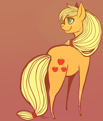 Size: 559x659 | Tagged: safe, artist:zombie-radio, applejack, earth pony, pony, g4, female, looking back, simple background, solo, thin legs