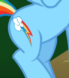 Size: 263x296 | Tagged: safe, edit, edited screencap, screencap, rainbow dash, earth pony, pony, g4, the mysterious mare do well, cropped, cutie mark, female, flank, flying, solo