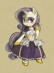 Size: 700x938 | Tagged: safe, artist:yottabytes, rarity, unicorn, semi-anthro, g4, bedroom eyes, bipedal, blushing, clothes, dress, hoof shoes, looking at you