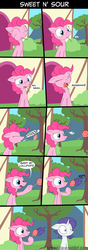 Size: 1600x4520 | Tagged: safe, artist:loceri, pinkie pie, rarity, g4, comic, hair pulling, slice of life, sneezing, this will end in tears