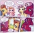 Size: 497x476 | Tagged: safe, cherry blossom (g3), cupcake (g3), star surprise, tangerine twinkle, pony, g3, official, blatant lies, comic, cup, frown, open mouth, open smile, ponies sitting like humans, scan, smiling, table, tea, teacup, window