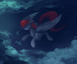 Size: 3000x2500 | Tagged: safe, artist:dragonataxia, oc, oc only, fish, pegasus, pony, cloud, cloudy, flying, night, night sky, sky