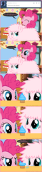 Size: 660x2655 | Tagged: safe, artist:mixermike622, pinkie pie, oc, oc:fluffle puff, tumblr:ask fluffle puff, g4, ask, cupcake, eating, fluffy, sugarcube corner, tumblr