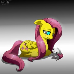 Size: 3333x3333 | Tagged: safe, artist:unnop64, angel bunny, fluttershy, g4, crying, high res, sad