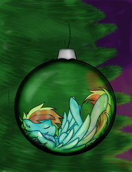 Size: 900x1169 | Tagged: safe, artist:inurantchan, rainbow dash, pegasus, pony, g4, christmas ornament, christmas tree, decoration, female, ornament, sleeping, solo, tree